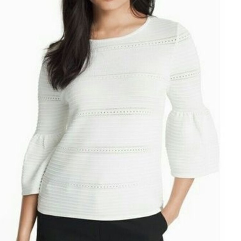 WHBM ECRU DRAMA SLEEVE SWEATER
